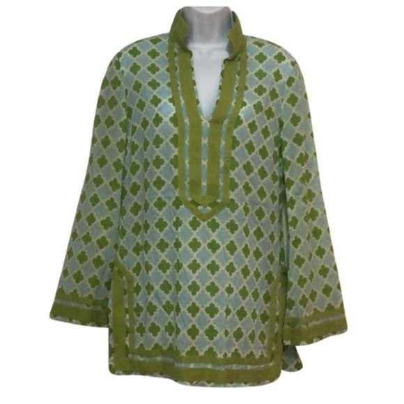 Tory Burch Light Blue/Green Ikat Tunic - Picture 1 of 5